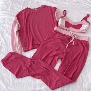 Z supply Colorblock Matching Set Long Sleeve Top, Joggers & Tank Bra Pink Small
